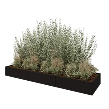 Jardinera XXL de acero - Rectángulo - 300 x 80 x 30 cm - RAL9005 mate (negro) - Con placa inferior