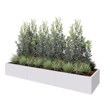 Jardinera XXL de acero - Rectángulo - 300 x 80 x 40 cm - RAL9010 mate (blanco) - Con placa inferior