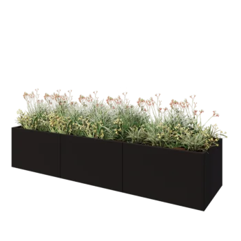 Jardinera XXL de acero - Rectángulo - 300 x 80 x 60 cm - RAL9005 mate (negro) - Con placa inferior