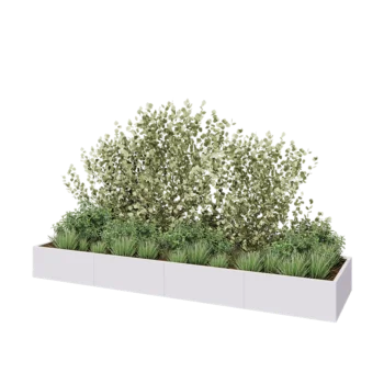 Jardinera XXL de acero - Rectángulo - 400 x 100 x 40 cm - RAL9010 mate (blanco) - Con placa inferior