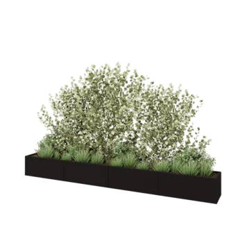 Jardinera XXL de acero - Rectángulo - 400 x 40 x 40 cm - RAL9005 mate (negro) - Con placa inferior