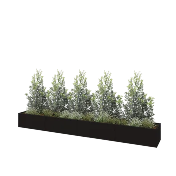 Jardinera XXL de acero - Rectángulo - 400 x 50 x 40 cm - RAL9005 mate (negro) - Con placa inferior