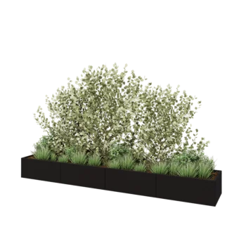 Jardinera XXL de acero - Rectángulo - 400 x 60 x 40 cm - RAL9005 mate (negro) - Con placa inferior