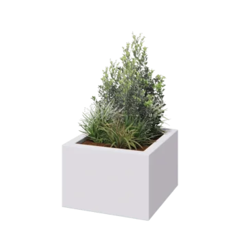 Jardinera de fibra de vidrio - Cuadrado - 60 x 60 x 40 cm - RAL9010 mate (blanco) - Con fondo