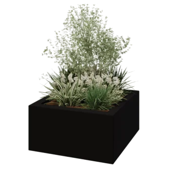 Jardinera de fibra de vidrio - Cuadrado - 80 x 80 x 40 cm - RAL9005 mate (negro) - Con fondo