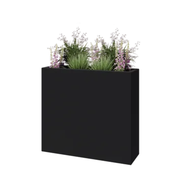 Jardinera de fibra de vidrio - Rectángulo - 90 x 25 x 80 cm - RAL7021 mate (gris negruzco) - Con fondo
