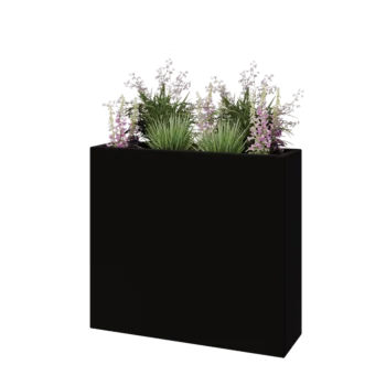 Jardinera de fibra de vidrio - Rectángulo - 90 x 25 x 80 cm - RAL9005 mate (negro) - Con fondo