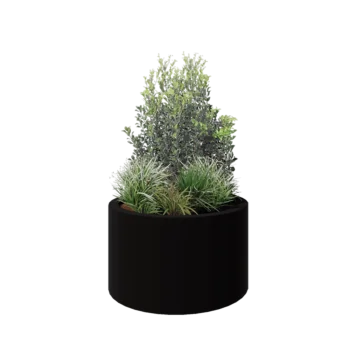 Jardinera de fibra de vidrio - Rond - Ø 100 x 60 cm - RAL9005 mate (negro) - Con fondo