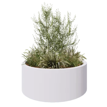 Jardinera de fibra de vidrio - Rond - Ø 150 x 60 cm - RAL9010 mate (blanco) - Con fondo