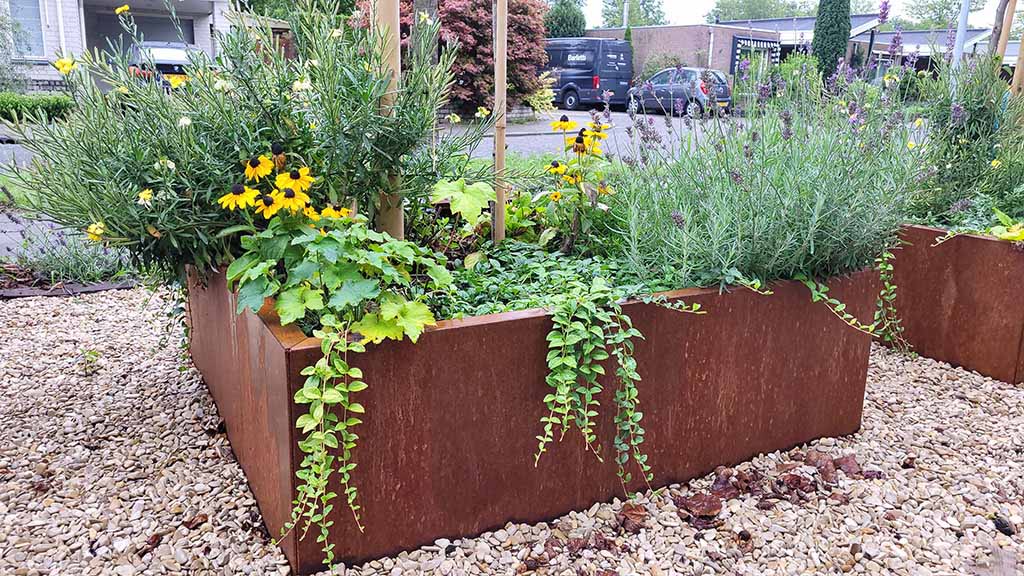 Relleno de jardineras de acero corten: plano completo paso a paso